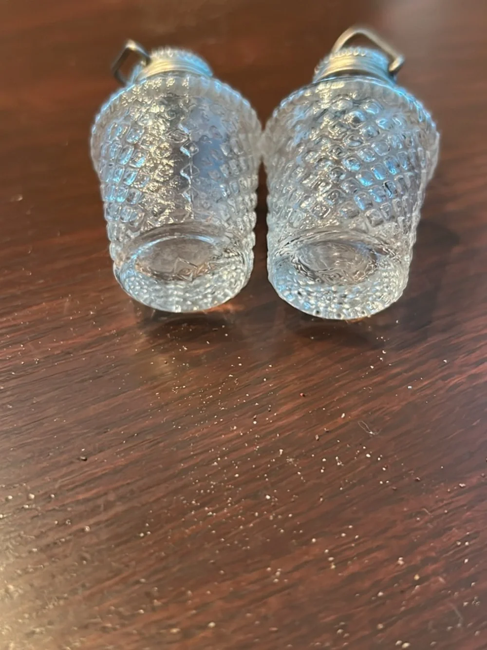 Vintage Clear Glass Salt and Pepper Shakers with Silver Tops 2/12 in